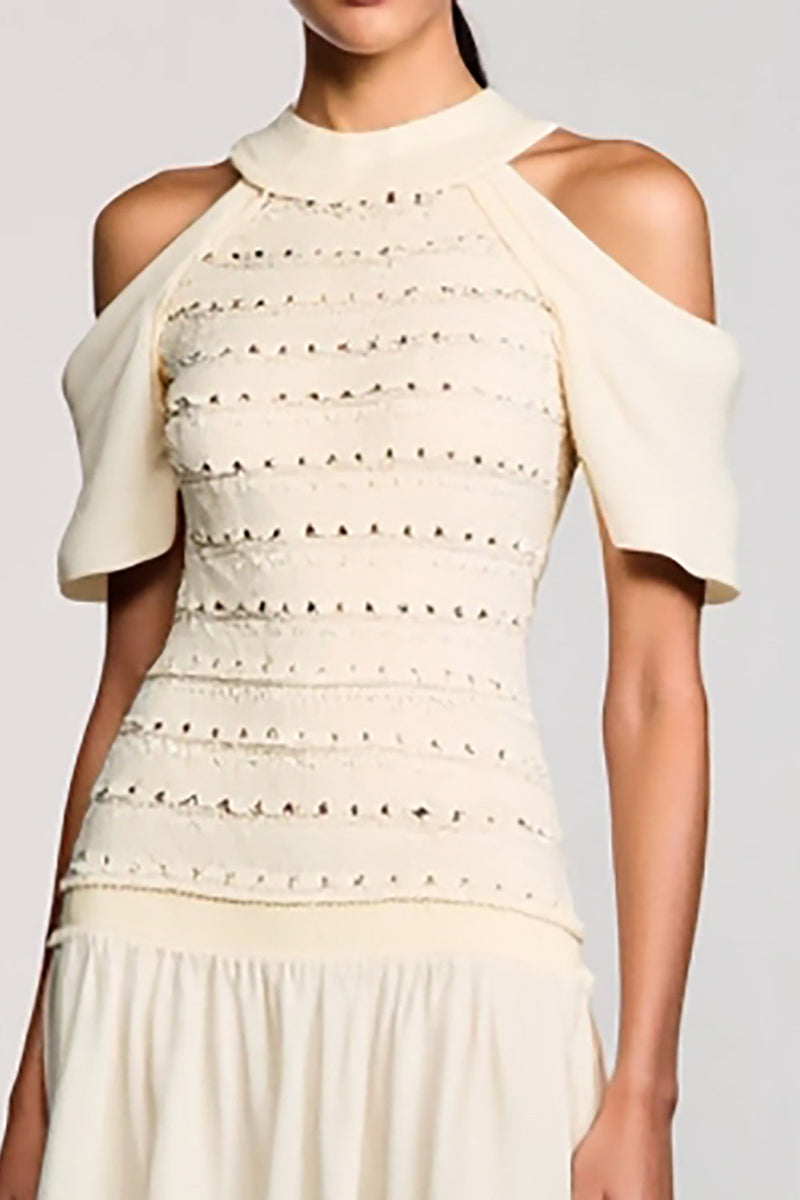 Laden Sie das Bild in den Galerie-Viewer, Aprikose Kalte Schulter A Linie Hochzeitsgastkleid