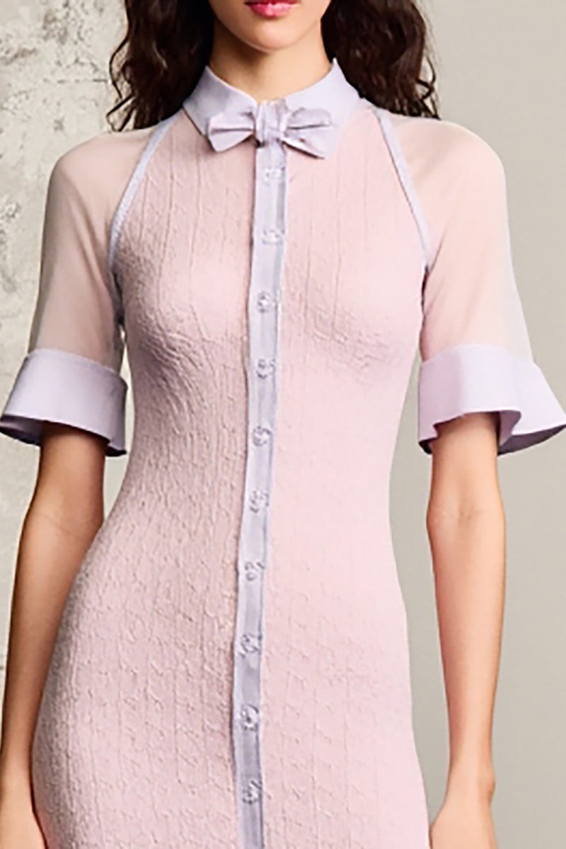 Laden Sie das Bild in den Galerie-Viewer, Rosa Einreihiges Hochzeitsgastkleid in A-Linie