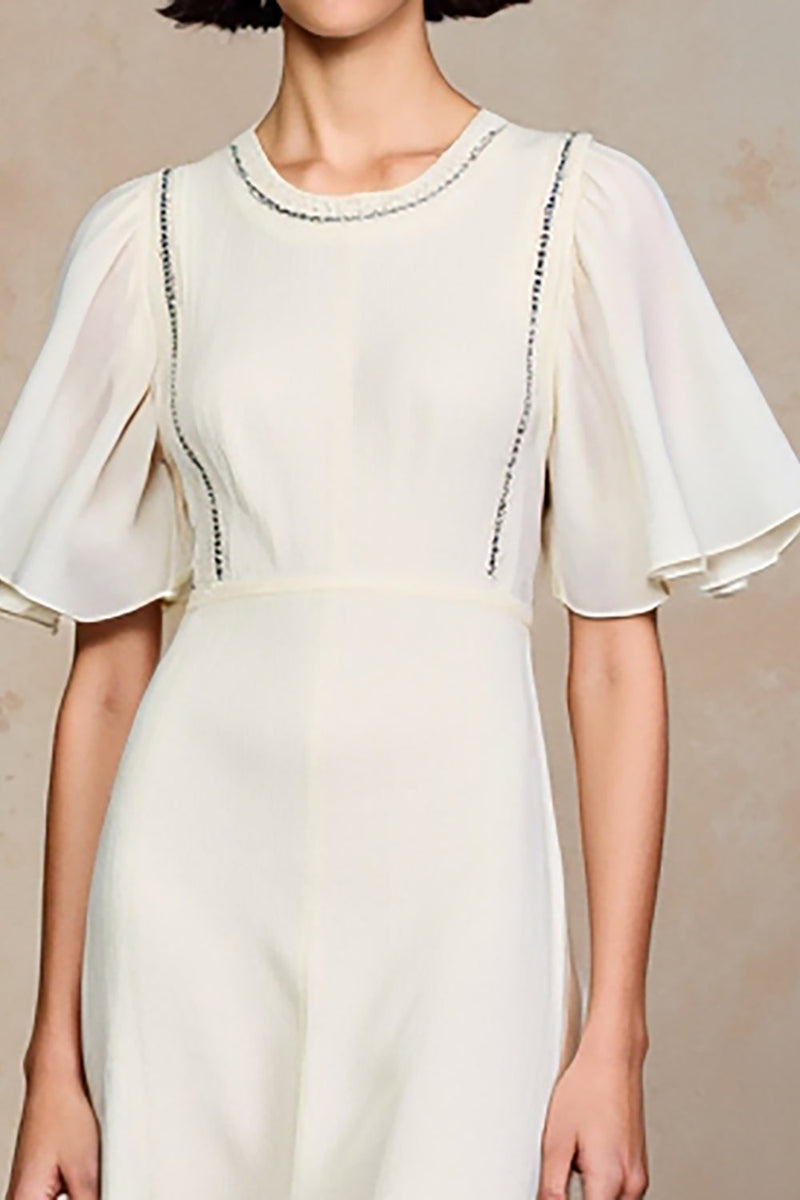 Laden Sie das Bild in den Galerie-Viewer, Elfenbein Chiffon Hochzeitskleid in A-Linie