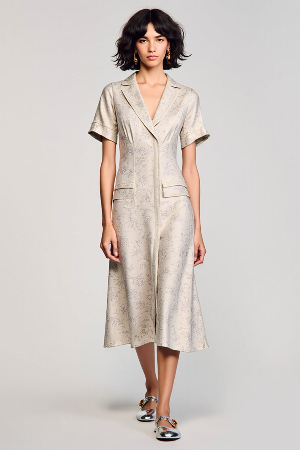 Aprikose Gekerbtes Revers A-Linie Hochzeitsgastkleid