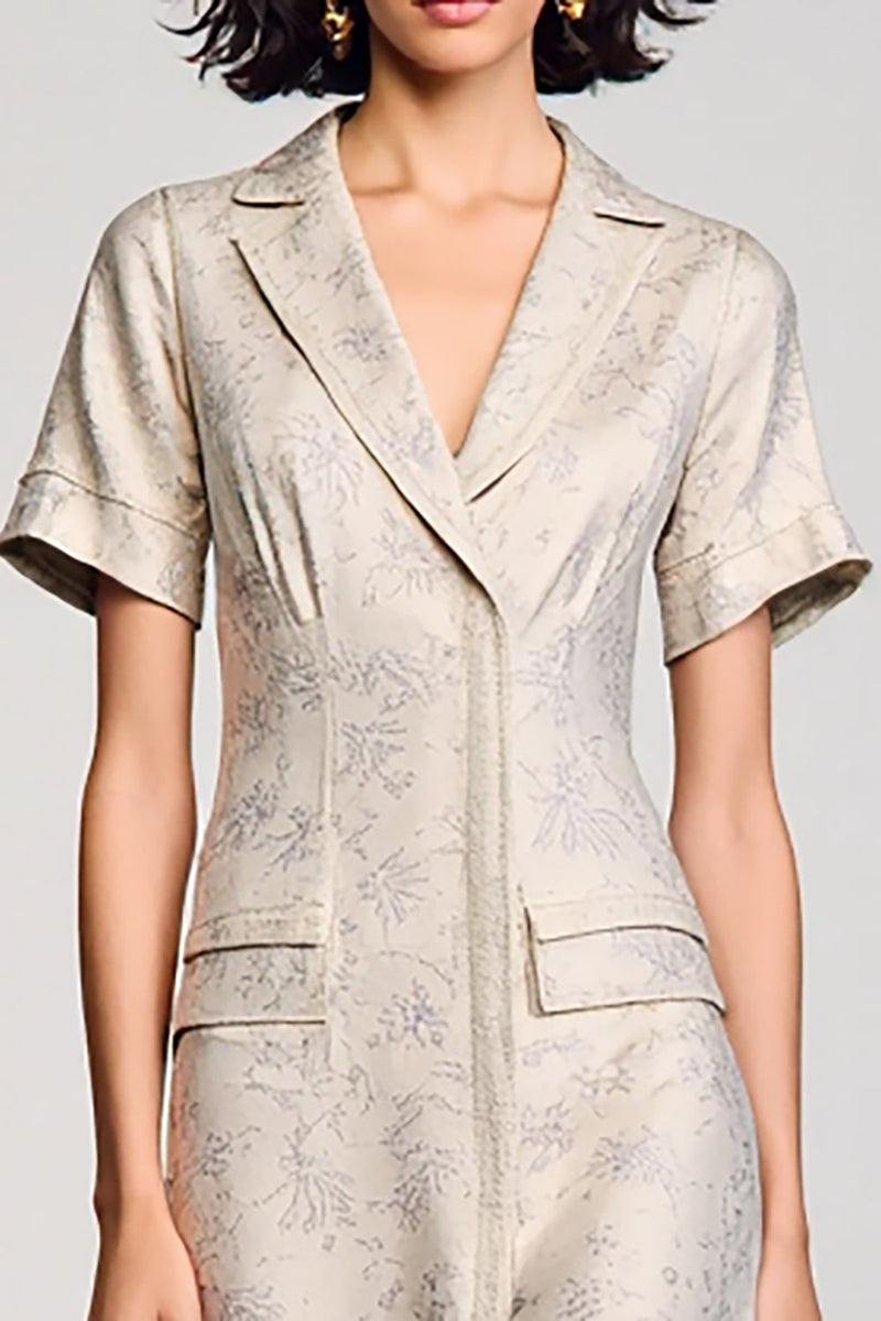 Laden Sie das Bild in den Galerie-Viewer, Aprikose Gekerbtes Revers A-Linie Hochzeitsgastkleid