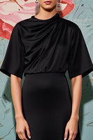 Laden Sie das Bild in den Galerie-Viewer, Schwarzes A-Linie Kleid für Hochzeitsgäste