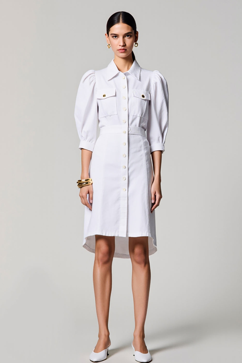 Weißes Einreihiges Hochzeitsgastkleid mit halben Ärmeln