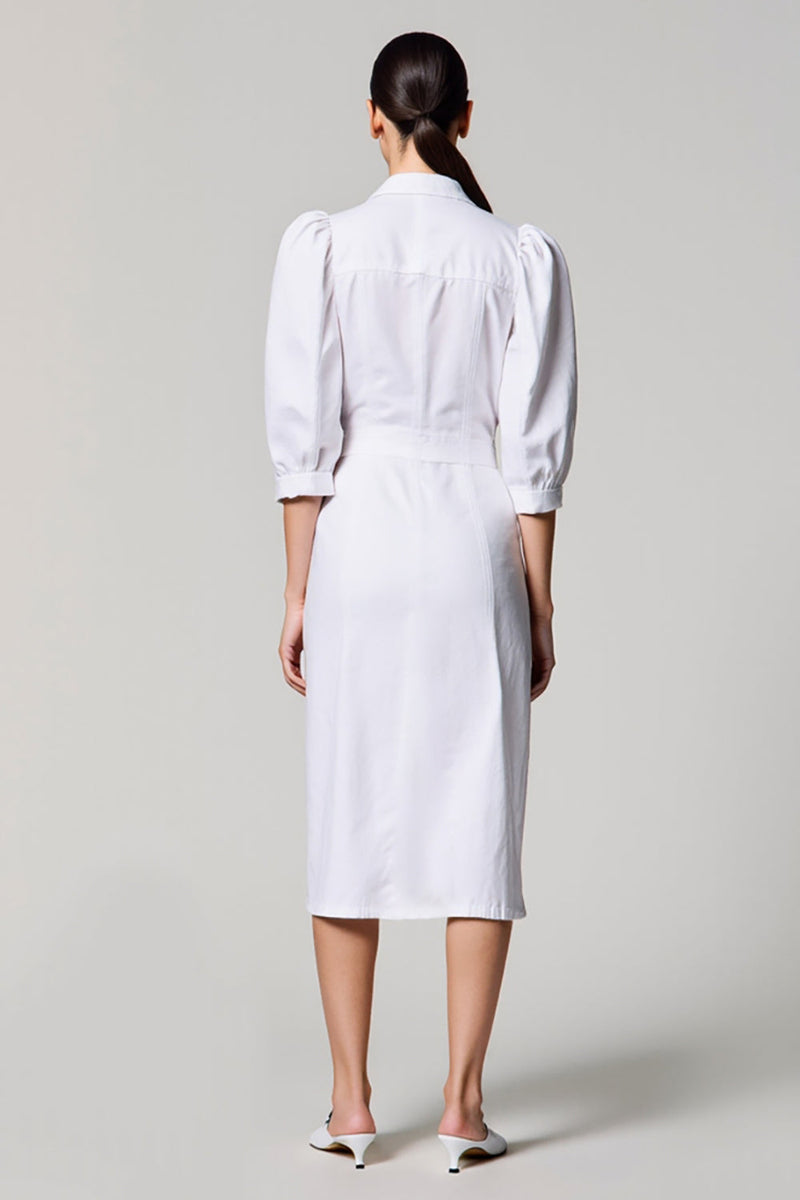 Laden Sie das Bild in den Galerie-Viewer, Weißes Einreihiges Hochzeitsgastkleid mit halben Ärmeln