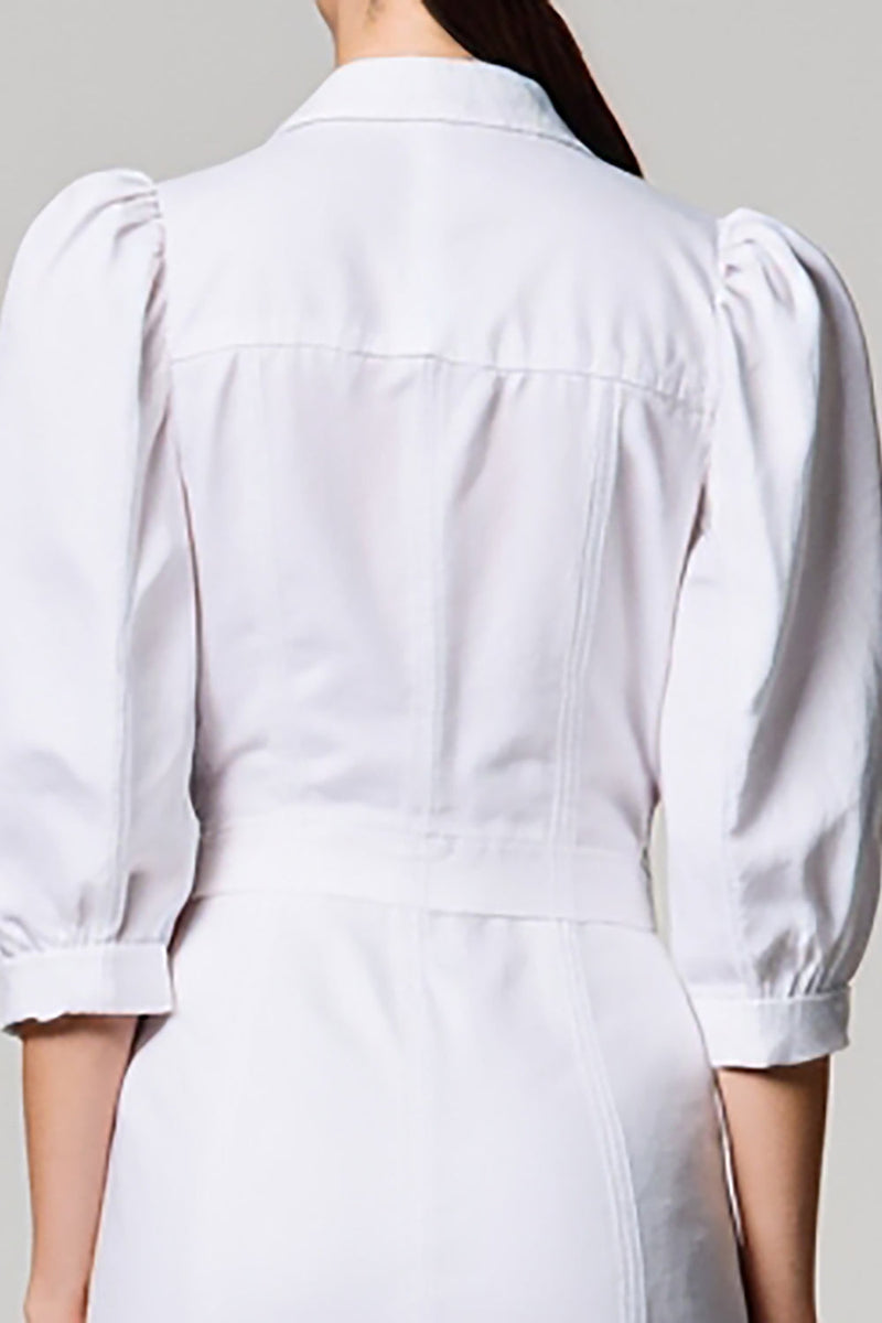 Laden Sie das Bild in den Galerie-Viewer, Weißes Einreihiges Hochzeitsgastkleid mit halben Ärmeln