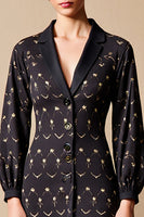 Laden Sie das Bild in den Galerie-Viewer, Schwarzes Geblümtes Midikleid für Hochzeitsgäste mit gekerbtem Revers