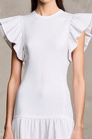 Laden Sie das Bild in den Galerie-Viewer, Weißes A-Linie Hochzeitsgastkleid mit Flatterärmeln