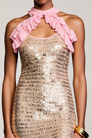 Laden Sie das Bild in den Galerie-Viewer, Glitzerndes Champagner Etui Langes Hochzeitsgastkleid