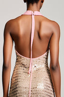 Laden Sie das Bild in den Galerie-Viewer, Glitzerndes Champagner Etui Langes Hochzeitsgastkleid