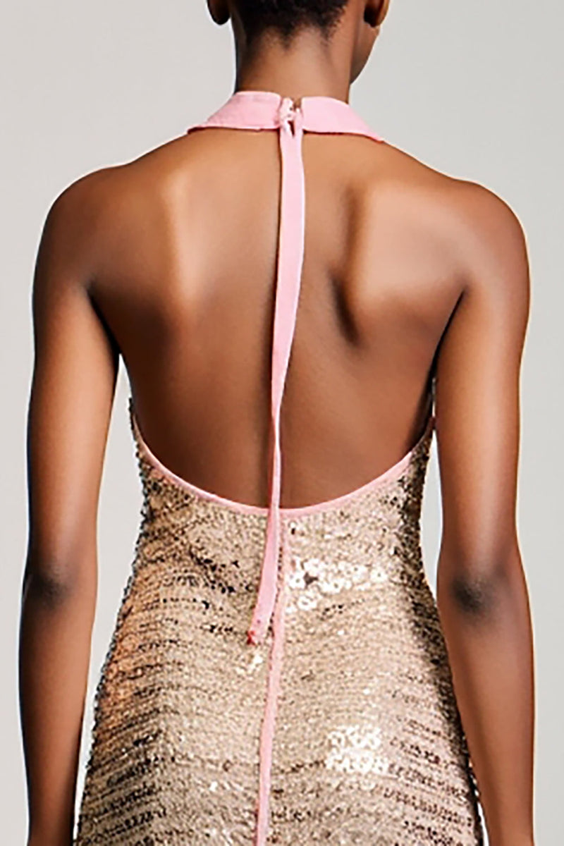 Laden Sie das Bild in den Galerie-Viewer, Glitzerndes Champagner Etui Langes Hochzeitsgastkleid