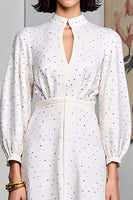 Laden Sie das Bild in den Galerie-Viewer, Weißes Langes Hochzeitsgastkleid mit Polka Dots in A-Linie