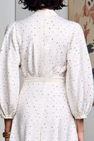 Laden Sie das Bild in den Galerie-Viewer, Weißes Langes Hochzeitsgastkleid mit Polka Dots in A-Linie