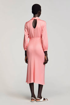 Rosa Satin Gerafftes Hochzeitsgastkleid mit Schleife