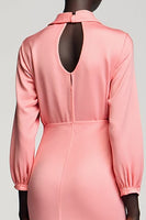 Laden Sie das Bild in den Galerie-Viewer, Rosa Satin Gerafftes Hochzeitsgastkleid mit Schleife