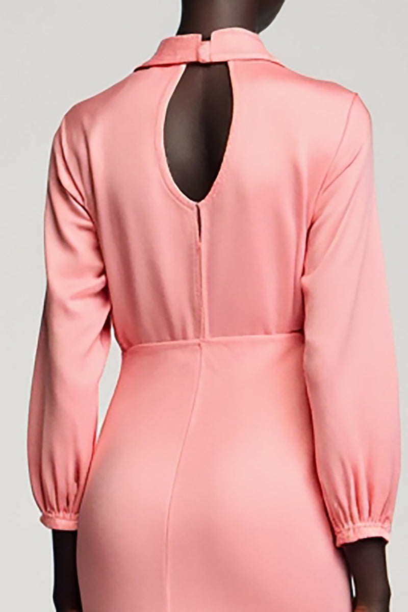 Laden Sie das Bild in den Galerie-Viewer, Rosa Satin Gerafftes Hochzeitsgastkleid mit Schleife