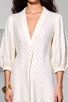 Laden Sie das Bild in den Galerie-Viewer, Elfenbein A-Linie Hochzeitsgastkleid mit langen Ärmeln