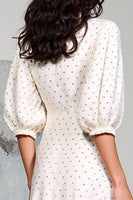 Laden Sie das Bild in den Galerie-Viewer, Elfenbein A-Linie Hochzeitsgastkleid mit langen Ärmeln