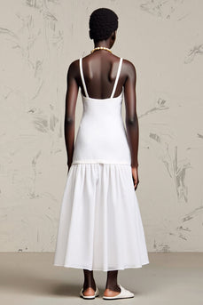 Weißes A Linie Spaghettiträger Hochzeitsgastkleid mit Blumen