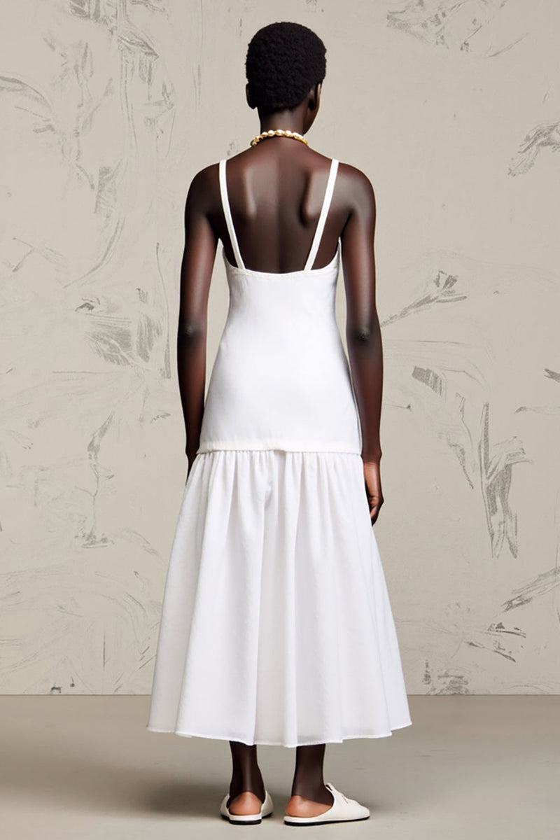 Laden Sie das Bild in den Galerie-Viewer, Weißes A Linie Spaghettiträger Hochzeitsgastkleid mit Blumen