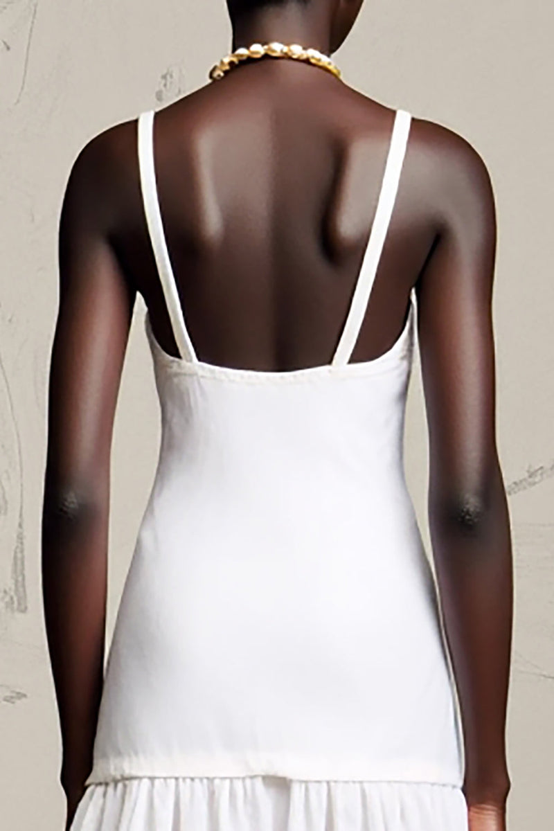 Laden Sie das Bild in den Galerie-Viewer, Weißes A Linie Spaghettiträger Hochzeitsgastkleid mit Blumen