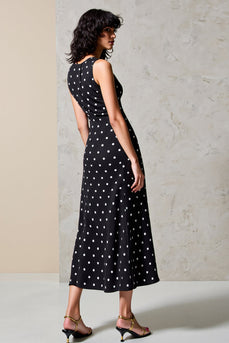 Polka Dot Schwarzes Chiffon Langes Hochzeitskleid für Gäste