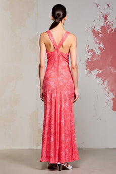 Rosa Etui Gerafftes Langes Hochzeitsgastkleid