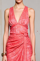 Laden Sie das Bild in den Galerie-Viewer, Rosa Etui Gerafftes Langes Hochzeitsgastkleid