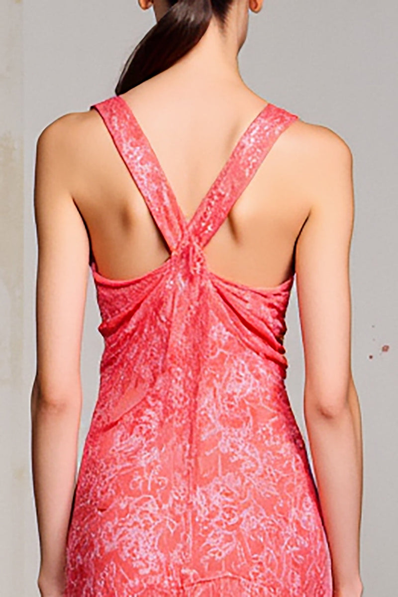 Laden Sie das Bild in den Galerie-Viewer, Rosa Etui Gerafftes Langes Hochzeitsgastkleid