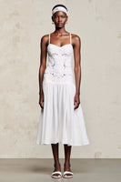 Laden Sie das Bild in den Galerie-Viewer, Weißes A-Linie Midikleid für Hochzeitsgäste mit Spitze