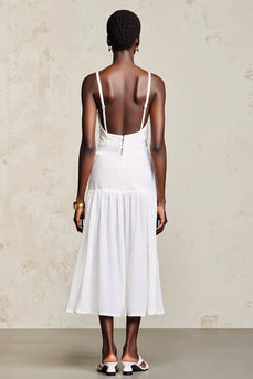 Weißes A-Linie Midikleid für Hochzeitsgäste mit Spitze