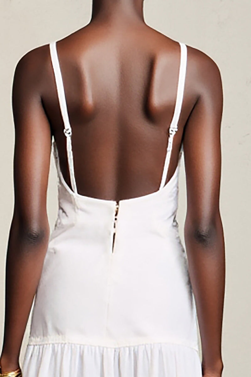 Laden Sie das Bild in den Galerie-Viewer, Weißes A-Linie Midikleid für Hochzeitsgäste mit Spitze