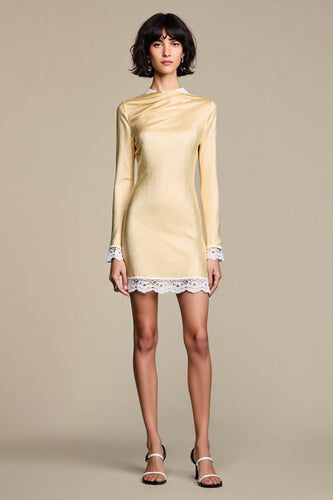 Champganer Bodycon Lange Ärmel Hochzeitsgastkleid