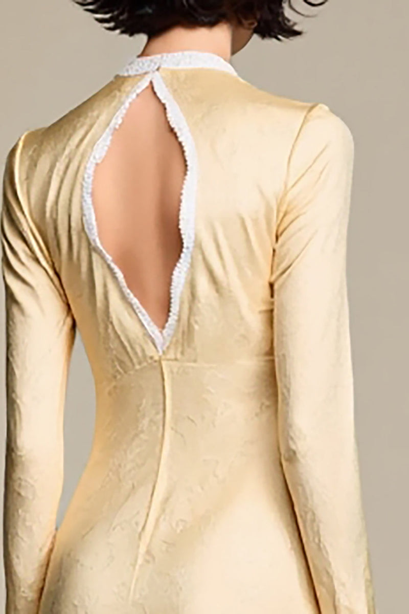 Laden Sie das Bild in den Galerie-Viewer, Champganer Bodycon Lange Ärmel Hochzeitsgastkleid