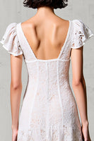 Laden Sie das Bild in den Galerie-Viewer, Spitze Weißes Etuikleid für Hochzeitsgäste mit V-Ausschnitt