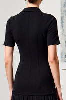 Laden Sie das Bild in den Galerie-Viewer, Schwarzes A-Linie Hochzeitsgastkleid mit Kragen und Ärmeln