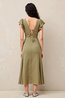 Laden Sie das Bild in den Galerie-Viewer, Olive A Linie Langes Hochzeitsgastkleid mit Rüschen