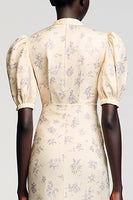 Laden Sie das Bild in den Galerie-Viewer, Elfenbein Satin Midi Kleid für Hochzeitsgäste mit Ärmeln