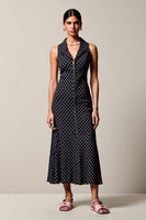 Laden Sie das Bild in den Galerie-Viewer, Schwarzes Polka Dot Langes Chiffon Hochzeitsgastkleid