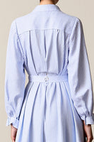 Laden Sie das Bild in den Galerie-Viewer, Blaues Gestreiftes Midikleid für Hochzeitsgäste in A-Linie