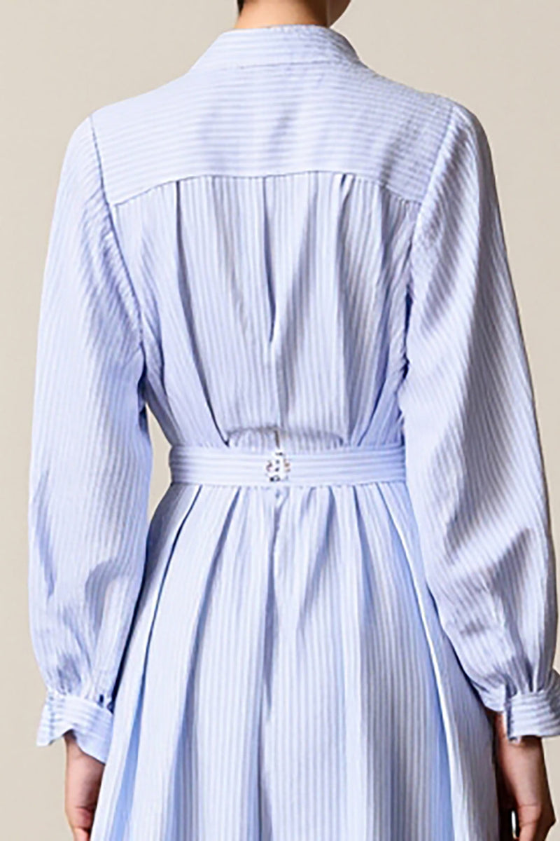 Laden Sie das Bild in den Galerie-Viewer, Blaues Gestreiftes Midikleid für Hochzeitsgäste in A-Linie