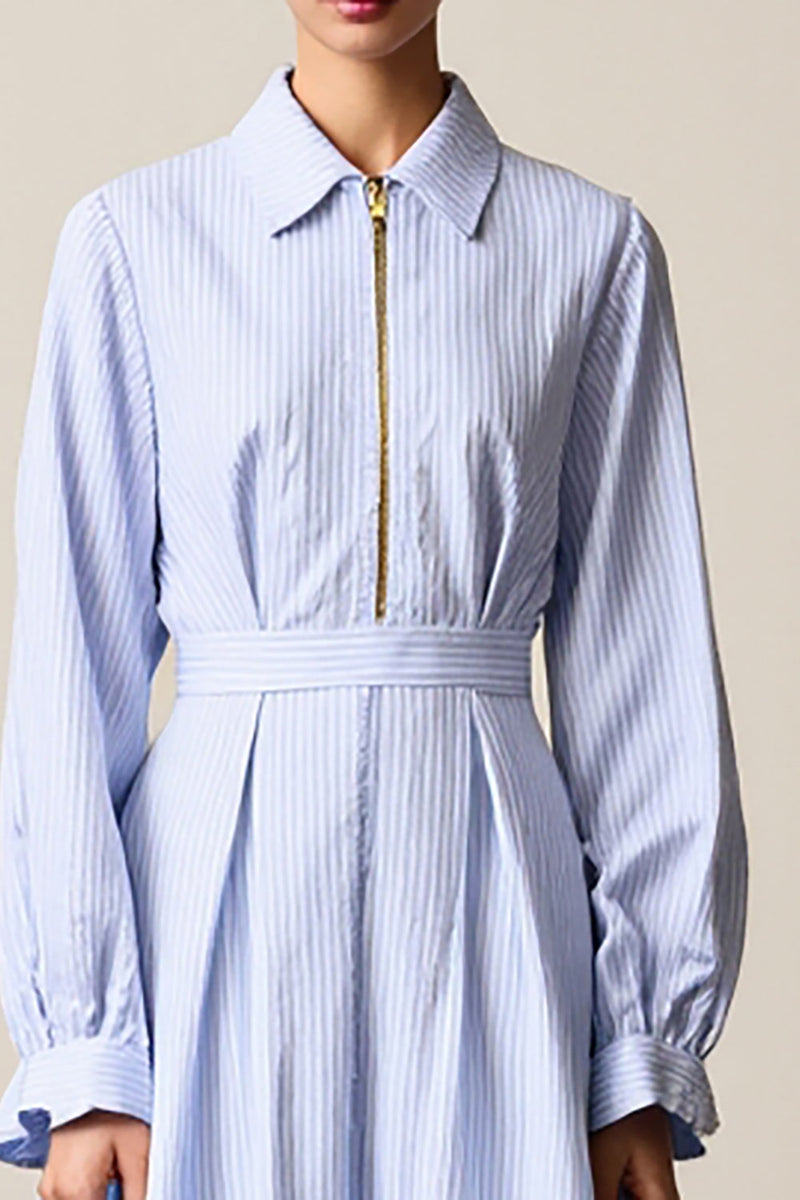 Laden Sie das Bild in den Galerie-Viewer, Blaues Gestreiftes Midikleid für Hochzeitsgäste in A-Linie