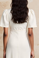 Laden Sie das Bild in den Galerie-Viewer, Elfenbein Midikleid aus Satin für Hochzeitsgäste