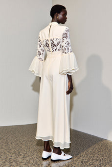 Elfenbein A-Linie Langes Hochzeitsgastkleid mit Spitze