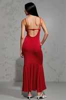 Laden Sie das Bild in den Galerie-Viewer, Rotes Satin Etui Kleid für Hochzeitsgäste