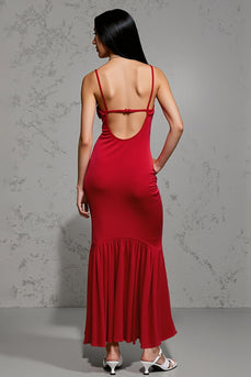 Rotes Satin Etui Kleid für Hochzeitsgäste