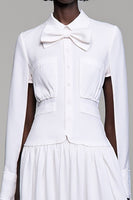 Laden Sie das Bild in den Galerie-Viewer, Revers A Linie Weißes Langes Hochzeitsgastkleid mit Schleife