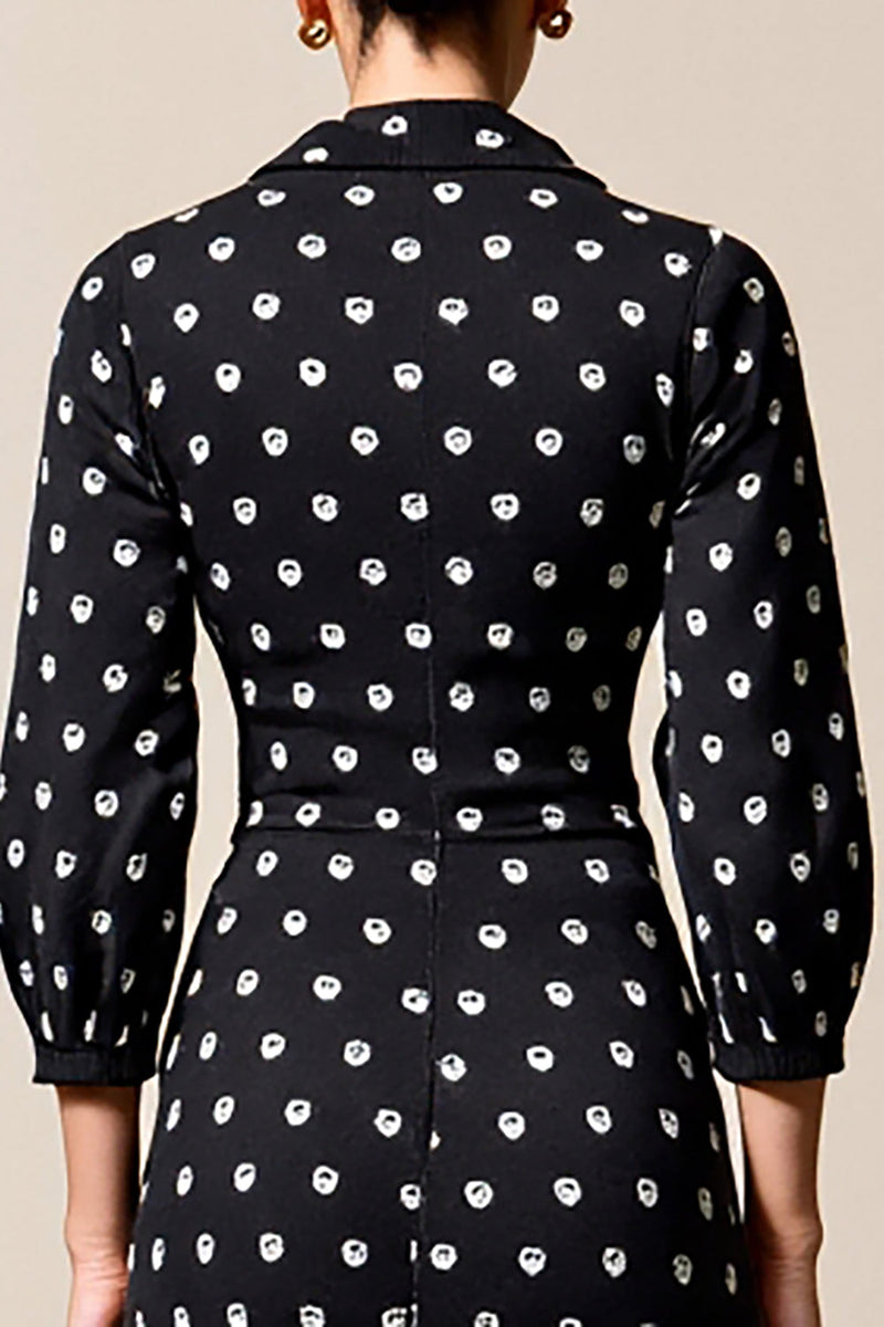 Laden Sie das Bild in den Galerie-Viewer, Polka Dot Wasserfall Ausschnitt Etui Schwarzes Hochzeitsgastkleid