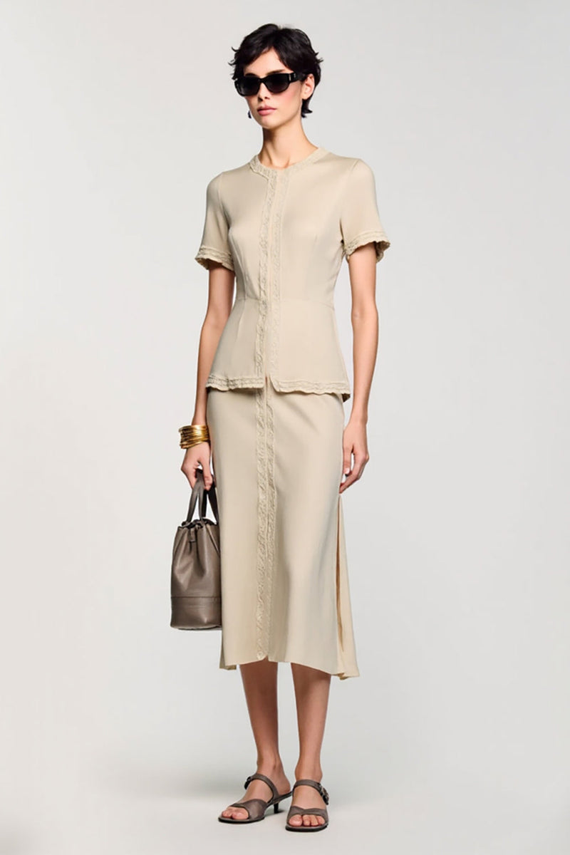 Laden Sie das Bild in den Galerie-Viewer, Einfaches Aprikose Hülle Zweiteiliges Hochzeitsgastkleid