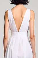 Laden Sie das Bild in den Galerie-Viewer, Weißes A-Linie Midikleid mit V-Ausschnitt