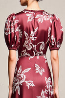 Laden Sie das Bild in den Galerie-Viewer, Rotes Etui V-Ausschnitt Bedrucktes Hochzeitsgastkleid mit Schlitz